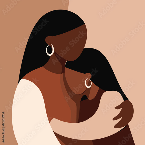 Minimalist vector illustration, mother hugging a child