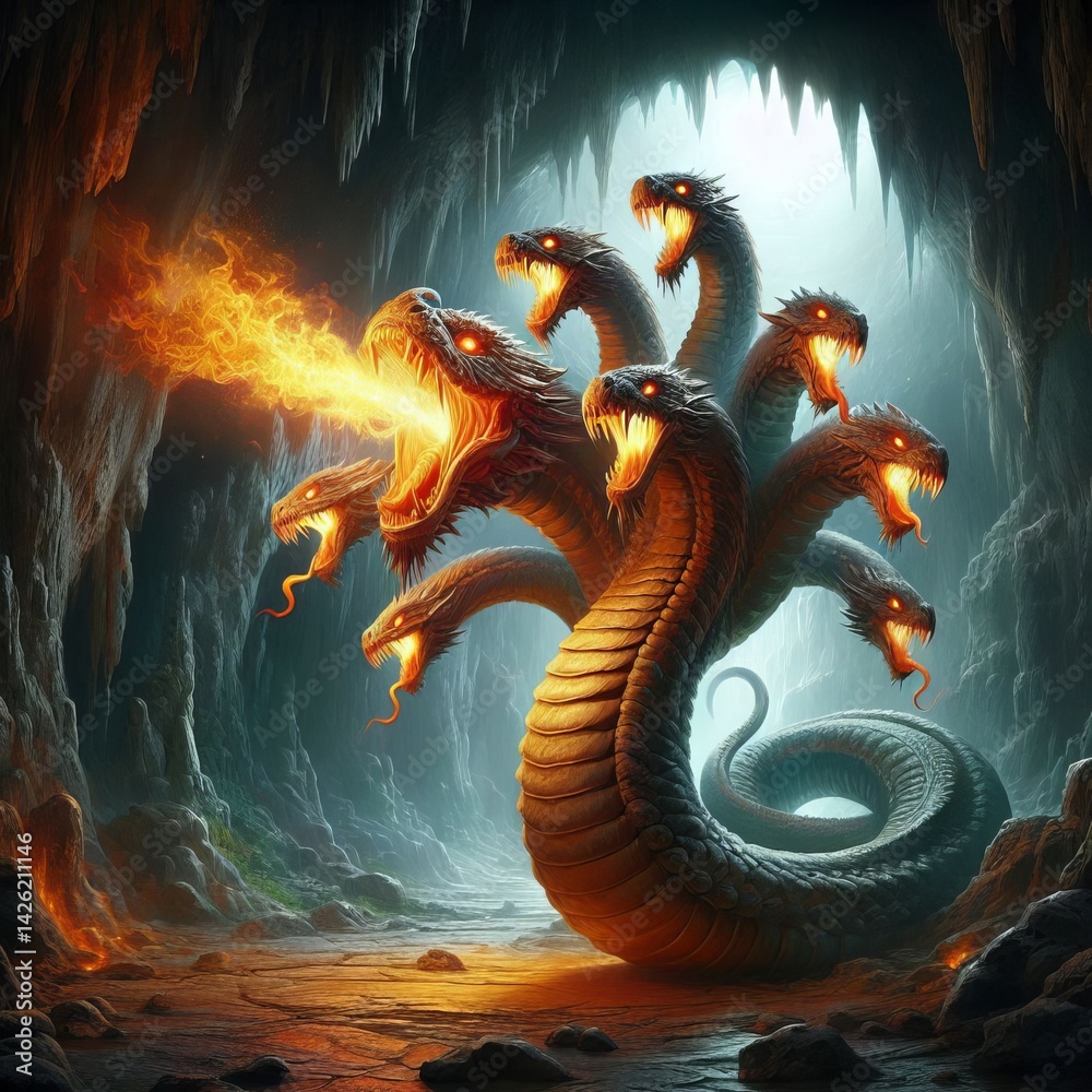 Obraz premium Hydra Lair glowing with fire