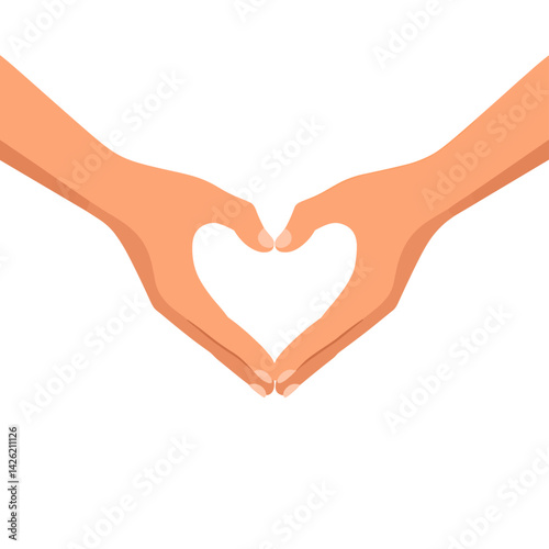 Minimalist vector illustration, two hands forming a heart shape