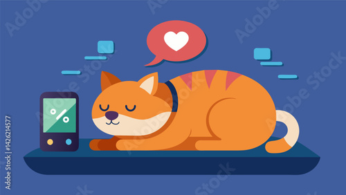A comforting image of a lethargic pet snoozing on its bed accompanied by a reminder from the fitness tracker to get active.. Vector illustration