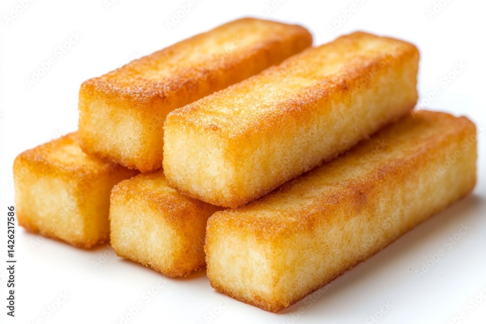 Golden crispy fried snacks arranged in a neat stack on a white background ready for serving and enjoyment Golden crispy fried snacks arranged in a neat stack on a white background ready for serving and enjoyment