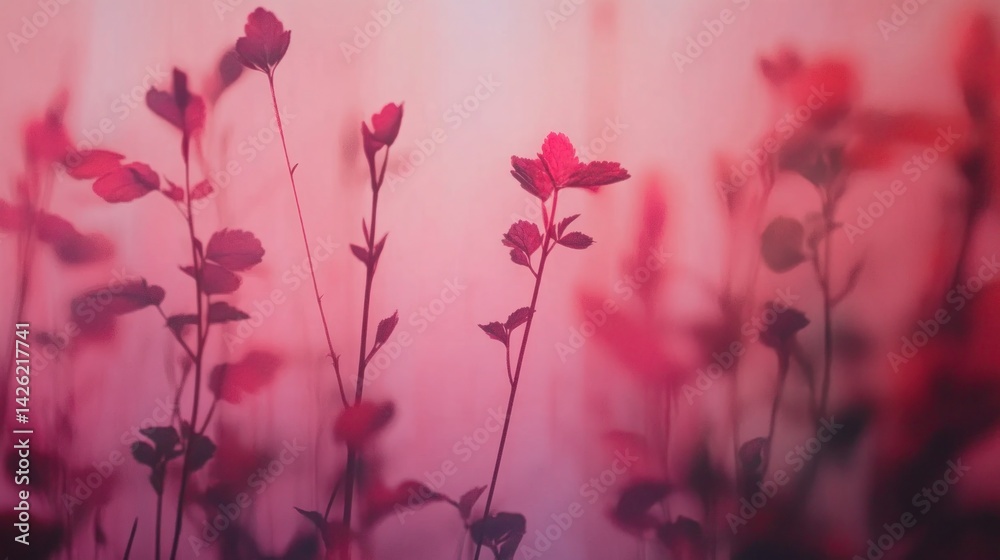 Blurred, magenta-hued, delicate floral display. Blurred, magenta-hued, delicate floral display.