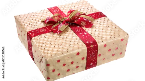 Beautifully Wrapped Gift Box with Red and White Background: Festive and Elegant Design for Holiday Celebrations, Perfect for Creative Projects, Visual Appeal, and High-Quality Presentation
