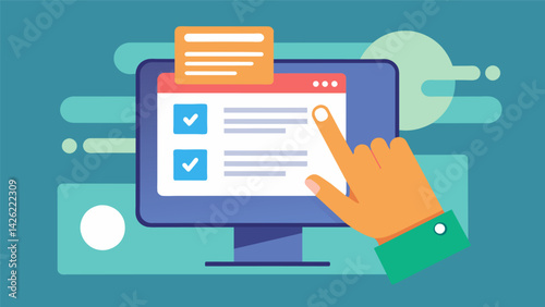 An animated GIF showing a virtual hand clicking the submit button on the payment form indicating a successful completion of the transaction.. Vector illustration