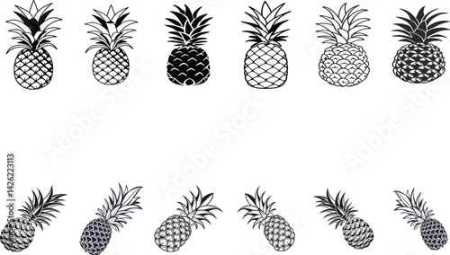 Pineapple set silhouette new vector design logo