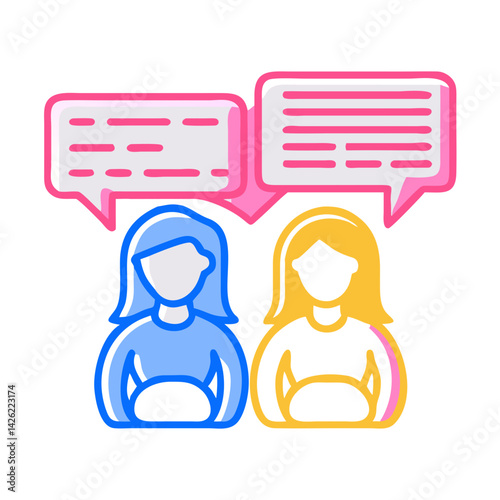 Two women chatting about pregnancy in a minimalist style  