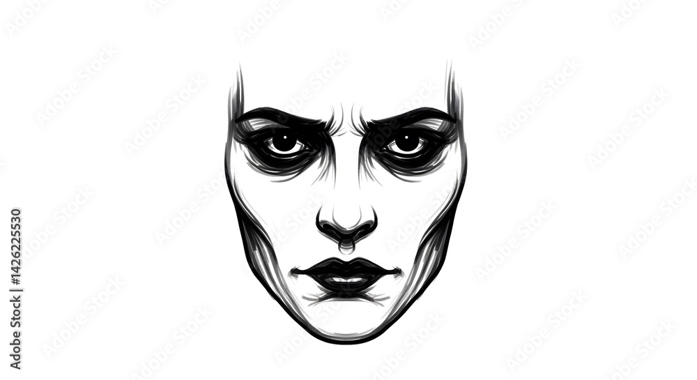 Dark Face Sketch with Intense Eyes, Perfect for Gothic Art Dark Face Sketch with Intense Eyes, Perfect for Gothic Art