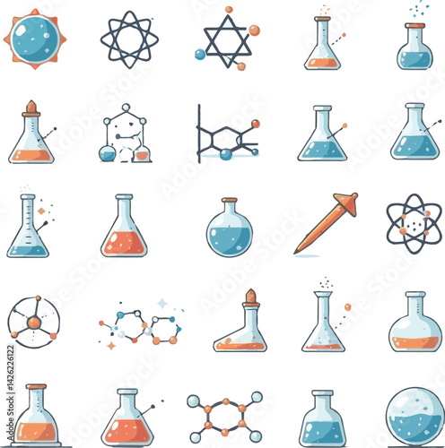 Created a kinds of 30 physics chemistry biology vector art color with white background.