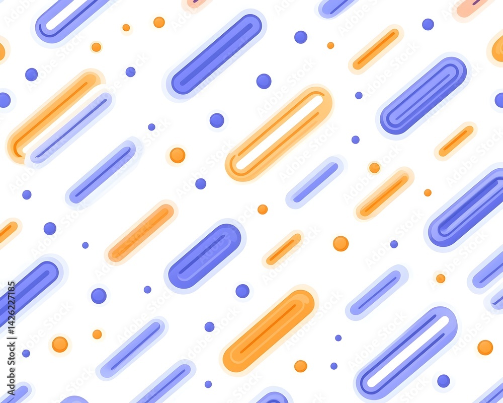 Abstract seamless pattern with diagonal lines and dots in orange and purple hues on white background Abstract seamless pattern with diagonal lines and dots in orange and purple hues on white background