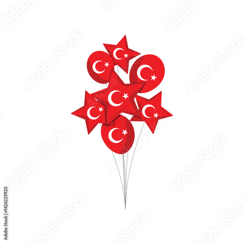 Turkish flag balloon. Star shaped Turkish flag balloon. Balloon bunch.