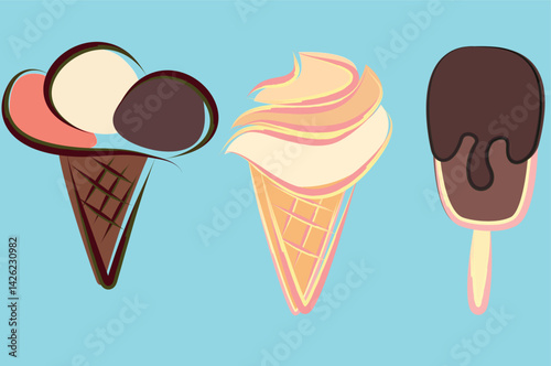 colorful abstract creative ice cream set vector