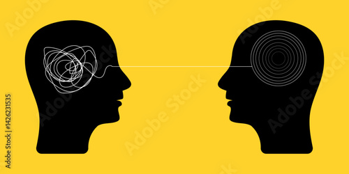 Two profile faces, Decoding Psychologist consulting or mental problem solving brainstorm