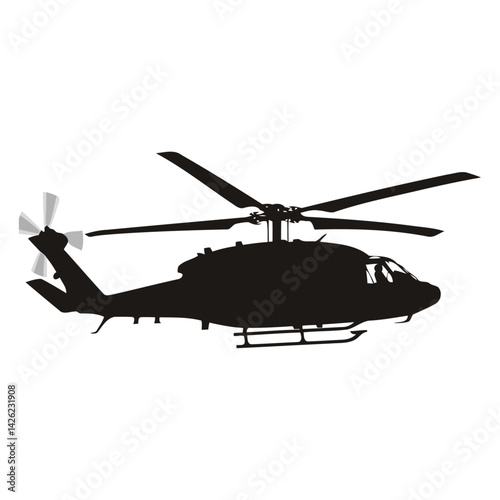 Black Military Helicopter Silhouette Vector