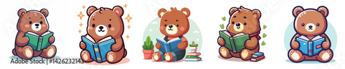Vector of a bear reading a book.