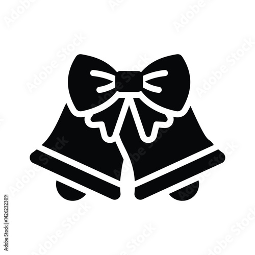 An editable glyph style icon of jingle bells with ribbon bow