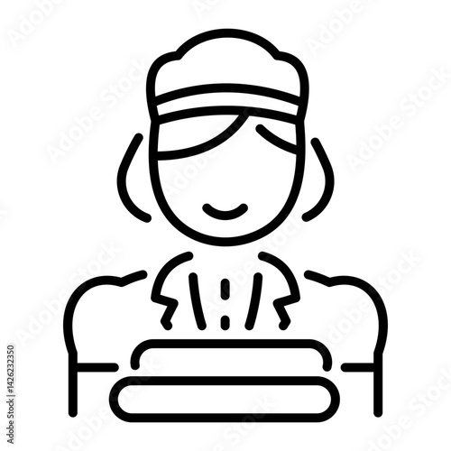 Female housekeeper icon in linear style 