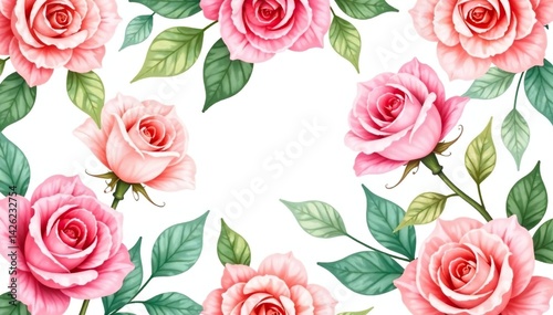 Delicate watercolor roses and leaves, repeating seamlessly , soft, art, botanical