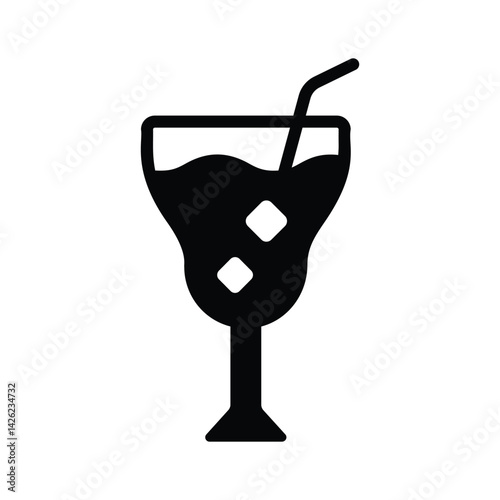 A well designed glyph icon showing cocktail glass with a straw in it
