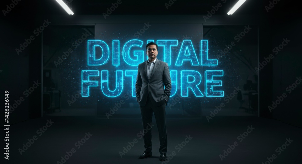 Businessman in modern digital future Businessman in modern digital future