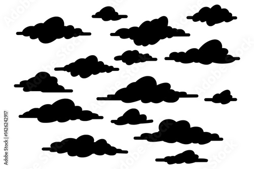 Collection of black clouds silhouettes