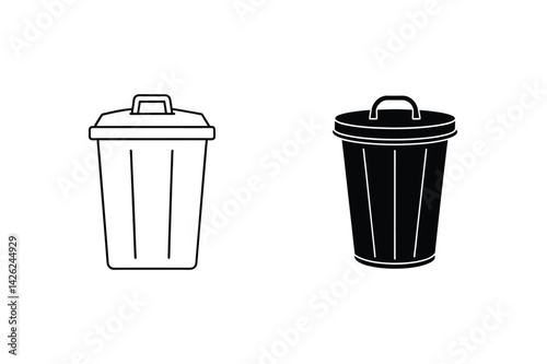 Black And White Trash Can Vector Illustration Graphic Minimalist Style Design