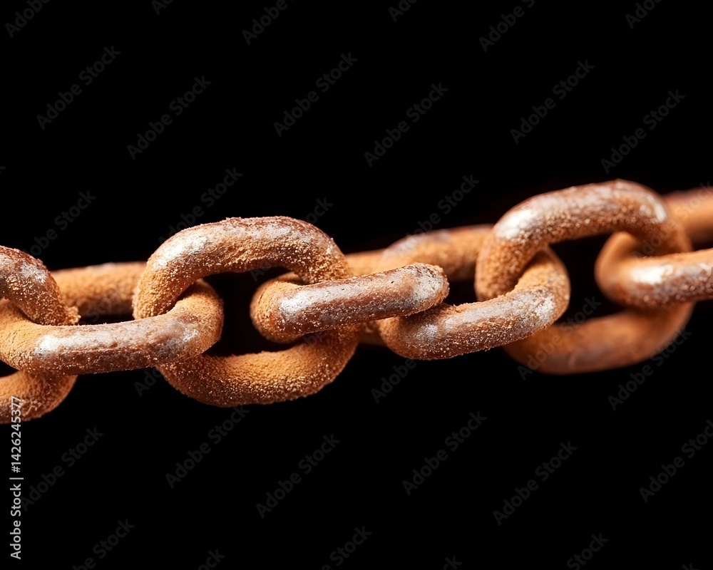 Fototapeta premium Close-up of a rusty metal chain against a black background