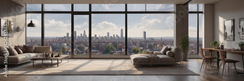 Wallpaper Mural Modern apartment, panoramic city view from large window,  window,  aesthetic Torontodigital.ca