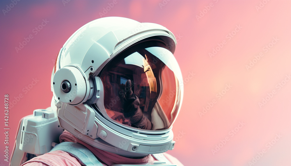 Naklejka premium Astronaut above the city with young people and a bronze war monument under the sky