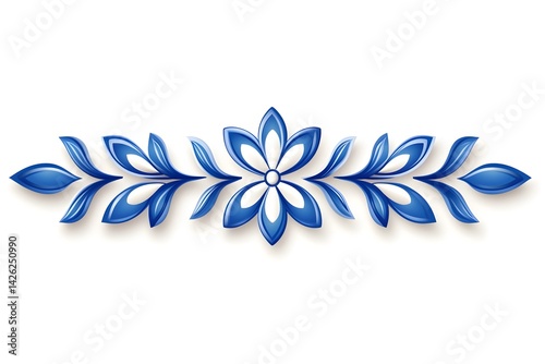 Blue floral design element, intricate, stylized flowers and leaves, isolated on white