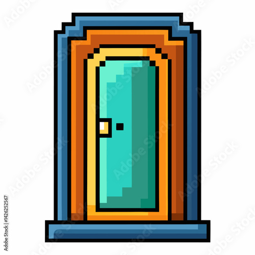 Pixel Art Door   Retro inspired Illustration of a Colorful Entryway
