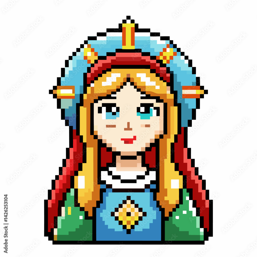 Pixel Art of a Saint with Halo and Crown in Retro Style Digital Artwork Pixel Art of a Saint with Halo and Crown in Retro Style Digital Artwork