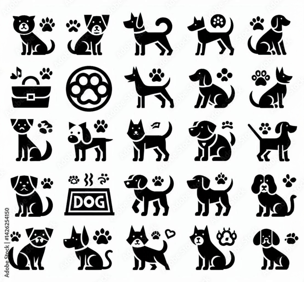 Obraz premium Various simple black dog icon illustrations