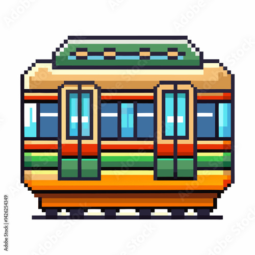 Retro Pixel Art Train Illustration   Colorful 8 Bit Style Public Transportation Graphic