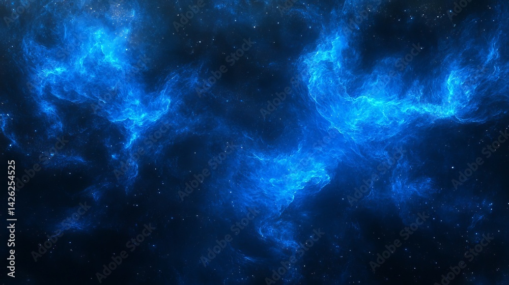 Naklejka premium Cosmic galaxy with dazzling bright stars and nebula in blue hues, ideal for futuristic and high-tech themes, Astral Projection Themes, an illustration