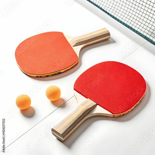 ping pong rackets and ball isolated on white