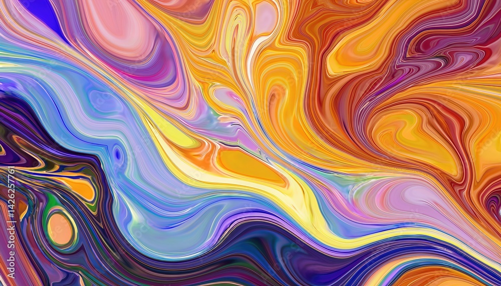 Vibrant Liquid Marble Surfaces Design A Luxurious, Colorful Abstraction Embodying Modern Elegance and Artistic Fluidity at Dusk