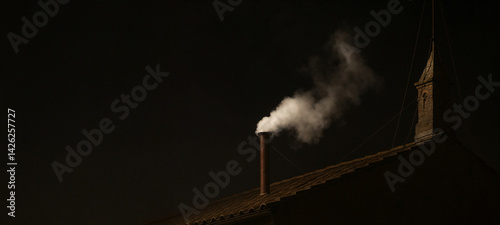 White smoke rises from the chimney, symbolizing the joyful declaration: Annuntio vobis gaudium magnum: Habemus Papam! — “I announce to you a great joy: We have a pope.”