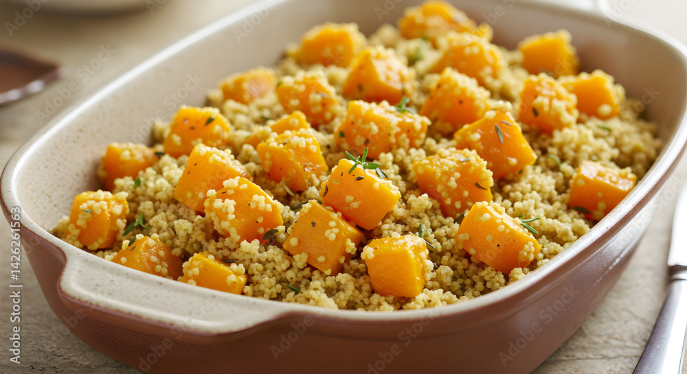 Butternut Squash And Couscous Dish Served In Elegant Bowl Butternut Squash And Couscous Dish Served In Elegant Bowl