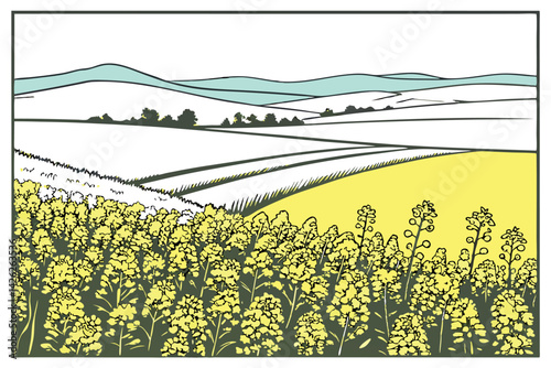 Montana Canola Oil Field with Rack Focus Vector Art