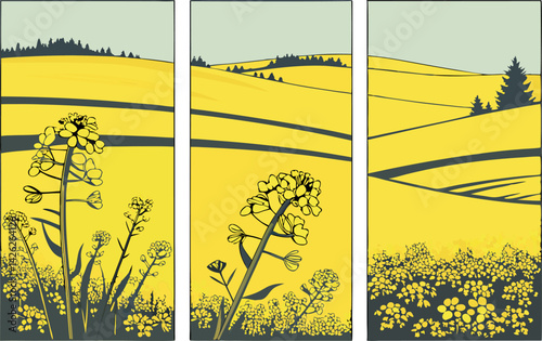 Montana Canola Oil Field with Rack Focus Vector Art