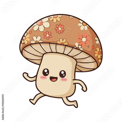 cute icon character mushroom with a smiling face.
