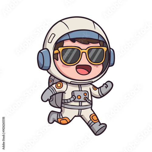 cute icon character astronaut wearing sunglasses.