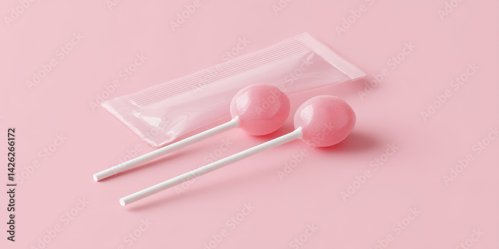 Mockup sachet lollipops on a stick. Packaging of sugar lollipop on colored background. Mockup sachet lollipops on a stick. Packaging of sugar lollipop on colored background.