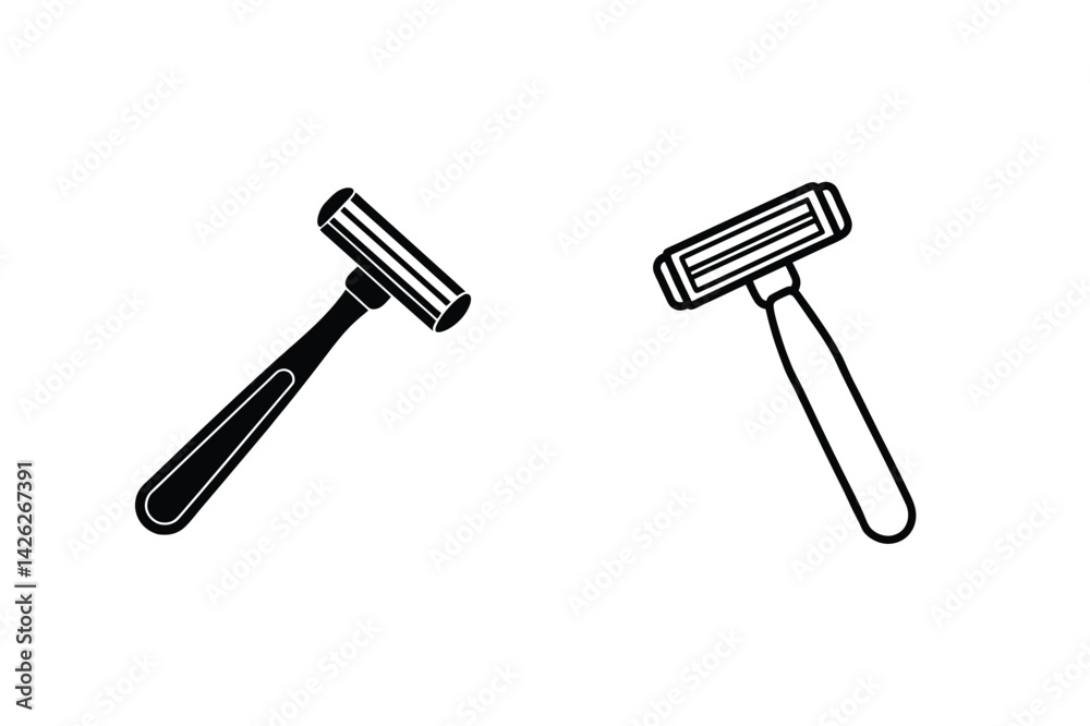Simple Razor Illustration Black And White Minimalist Shaving Tool Graphics Isolated Simple Razor Illustration Black And White Minimalist Shaving Tool Graphics Isolated