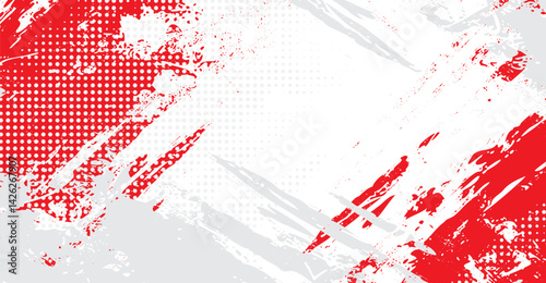 Dynamic Red and Gray Abstract Grunge Background with Halftone Dots and Brush Strokes for Modern Designs and Creative Projects, perfect for banners or presentations