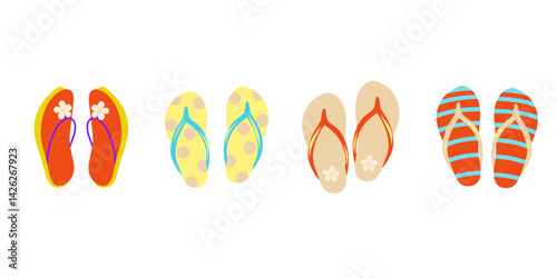 Set of slippers and sandals, different shapes and colors of slippers collection 
