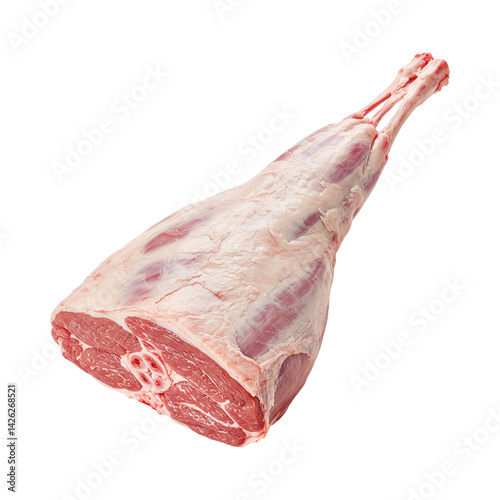 Raw Whole Lamb Leg PNG – Isolated Fresh Mutton Cut on Transparent Background