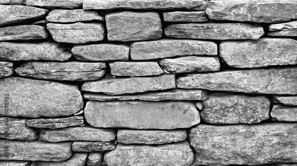 Fototapeta premium Gray stone wall composed of irregular blocks.