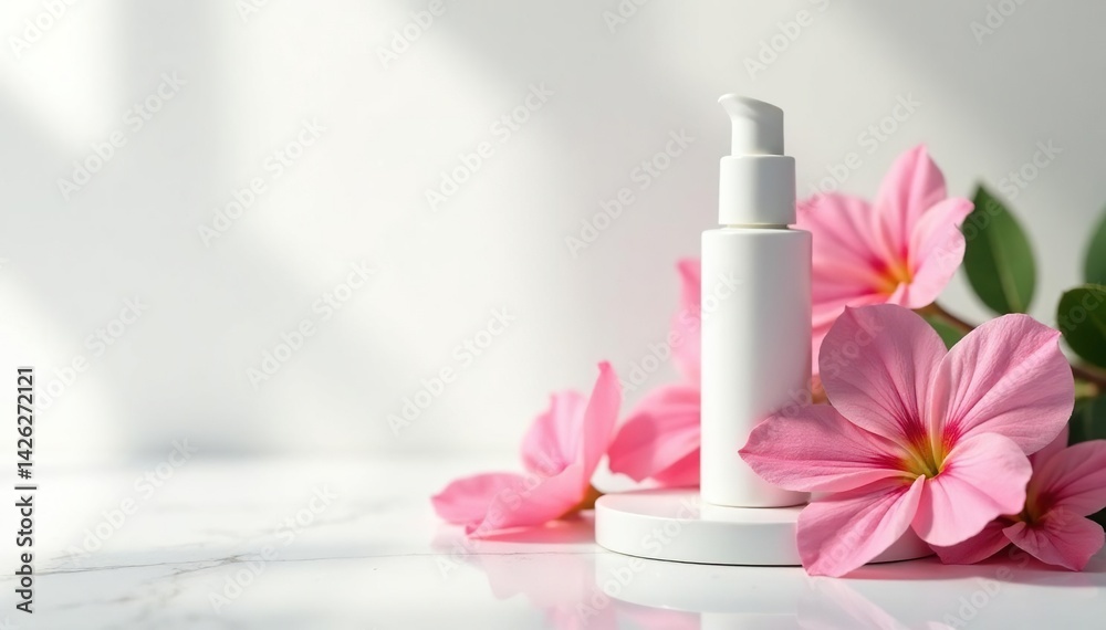 Crisp white setting, showcasing beauty products' essence, studio, light, texture Crisp white setting, showcasing beauty products' essence, studio, light, texture
