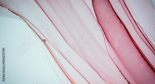 Abstract pink and white fluid art with flowing lines and soft waves
